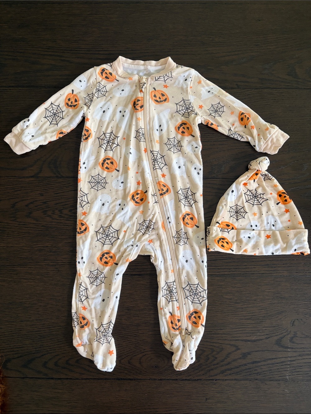 Halloween Pumpkin & Ghost Baby Footie with Hat (0-3M)
